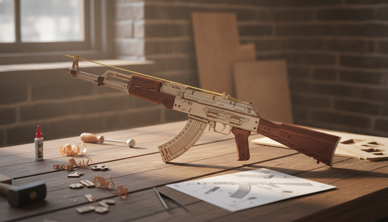 Build a 3D Wooden AK Rifle Model Kit for Display