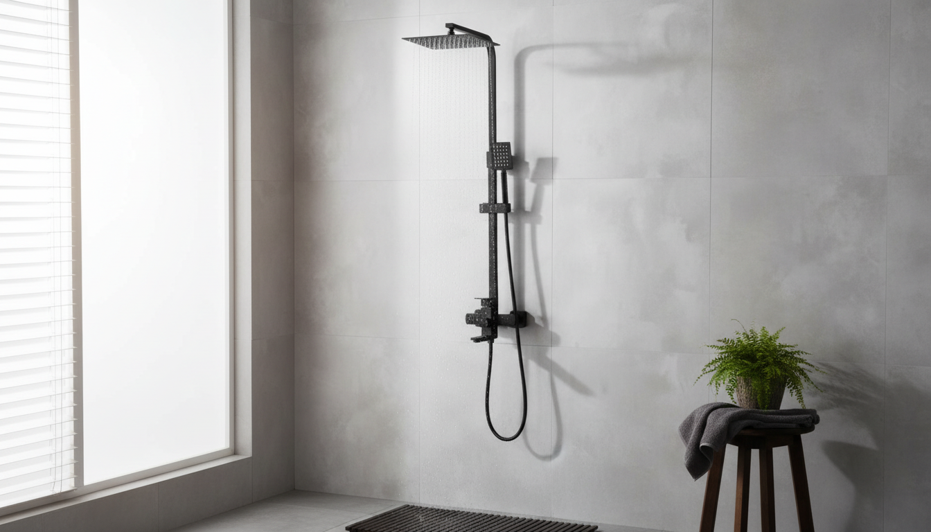 Matte Black Wall Shower Set: 8in Rain Head + Tub Spout