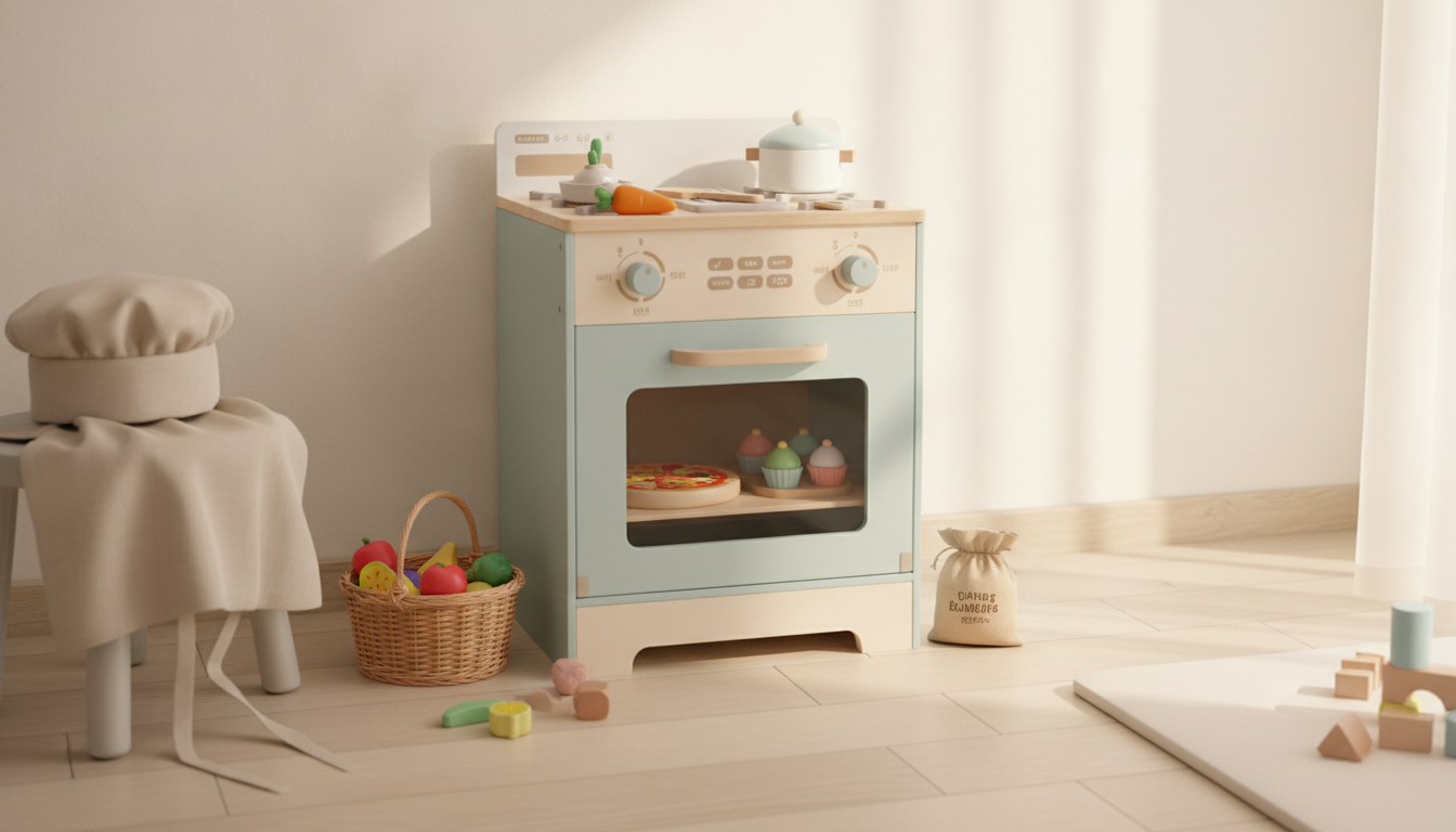 Wooden Pretend Oven Set: Pizza & Cupcakes for Kids