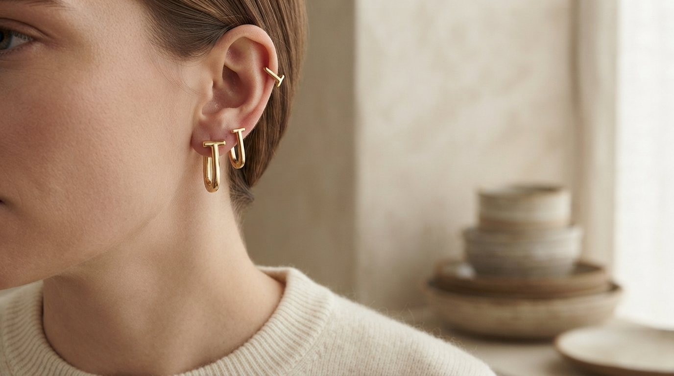 Minimalist Geometric Gold Hoops in Stainless Steel