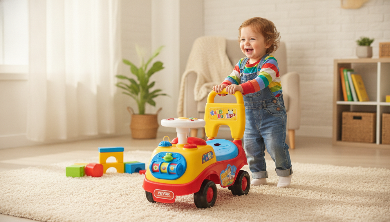 Sit-to-Stand Toddler Push Car with Music & Storage